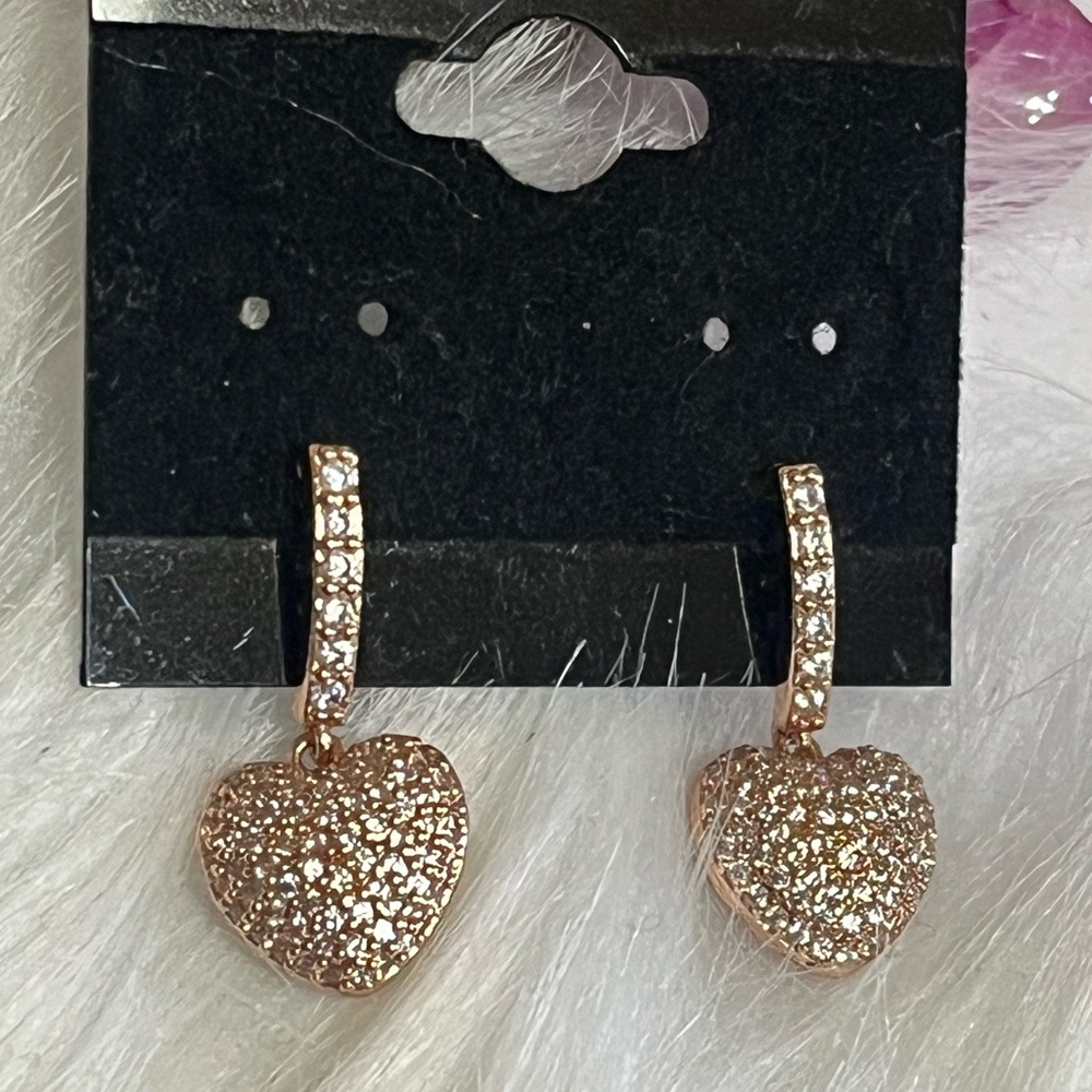 Beautiful Rose Gold Heart Drop Earrings - Picture 2 of 6